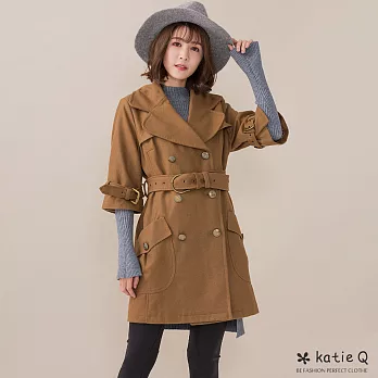 【KT】翻領排釦羊毛短袖大衣(2色)-M-2L　L駝
