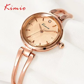 Kimio 金米歐 KW-6033 閃亮六芒星切割玻璃鏡面典雅玫瑰金手鍊錶-　玫瑰金
