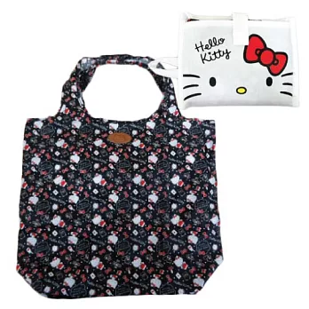 【日本進口正版】三麗鷗 Hello Kitty 滿版 摺疊 購物袋/環保袋 防潑水 Sanrio -黑色款