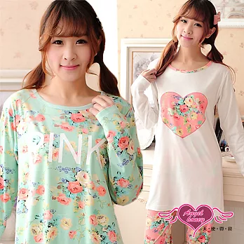 天使霓裳 睡衣 心戀玫瑰 二件式長袖居家服兩套組合(綠&粉桔F) F彩