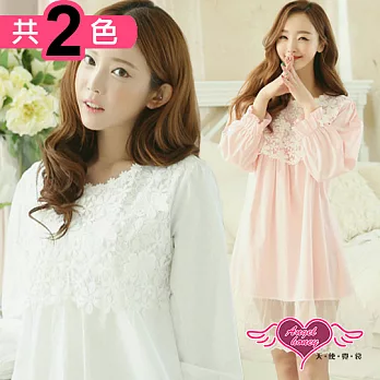 天使霓裳 性感睡衣 俏皮裙襬 蕾絲公主連身睡衣(白/粉F) F粉