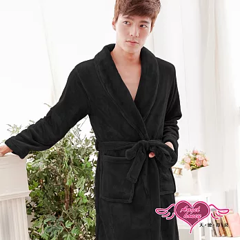 天使霓裳 睡袍 暖冬愛戀 柔軟法蘭絨綁帶睡衣(黑F) F黑