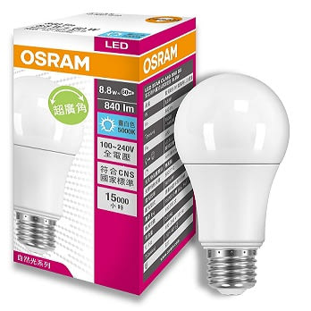 歐司朗OSRAM LED燈泡/8.8W/超廣角/晝白色/全電壓