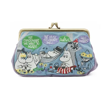 【日本進口正版】嚕嚕米 MOOMIN 帆布 刺繡 珠扣包/化妝包/收納包 幕敏家族 -紫色款