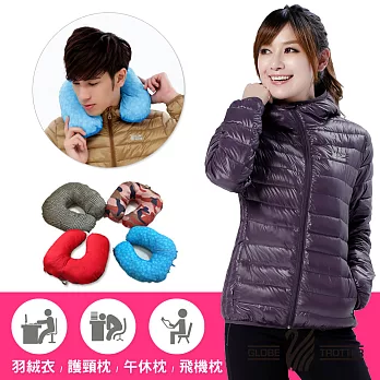 【遊遍天下】中性款JIS90%羽絨防風防潑水彎彎U型枕羽絨外套(G0311)M紫色