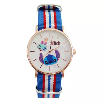 Disney 授權迪士尼系列 英倫風格多種顏色休閒帆布錶帶搭配玫金錶框- 史迪奇