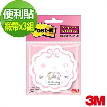 【3M】利貼狠黏Kitty造型便條紙-緞帶(3入組)