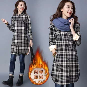 【NUMI】森-學院風加厚格子中長款襯衫-共2色50522(M-2XL可選)M黑白格