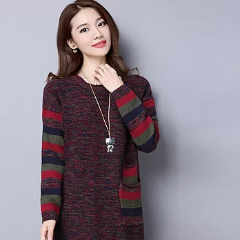 【A.Cheter】口袋雙色毛織長上衣610220060F紅