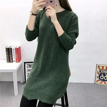 【MsMore】羊絨手感彈性純色花邊針織長上衣610500008F綠