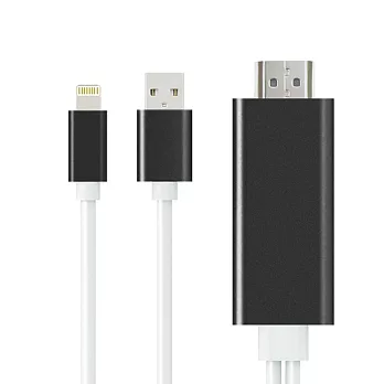 【Q&K】新一代隨插即用 支援蘋果iPhone7 Lightning 轉HDMI高品質數位影音轉接線(1.8米)黑色