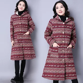 【NUMI】森-夾綿長版棉麻風保暖外套-共2色50526(M-2XL可選)M酒紅色