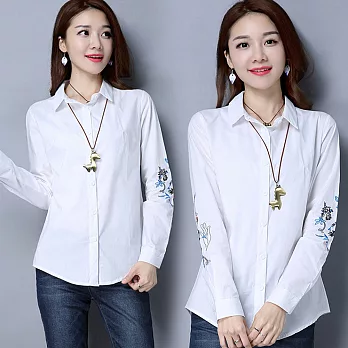 【NUMI】森-文藝民族風刺繡長袖襯衫-白色-50562(M-2XL可選)M白色