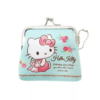 【日本進口正版】三麗鷗 Hello Kitty 防震棉 方形 珠扣包/零錢包 Sanrio -粉綠款