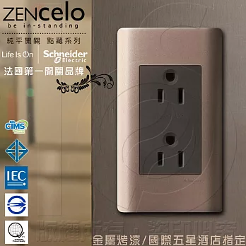 法國Schneider ZENcelo系列 雙插座(附接地極)_古銅棕(15A/125V)