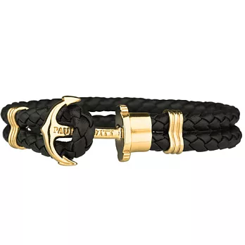 PAUL HEWITT 皮革編織金色船錨款手環M黑色