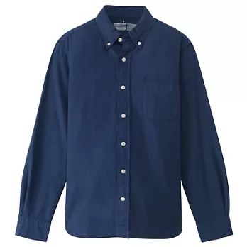 [MUJI無印良品]男有機棉水洗牛津布扣領襯衫L深藍