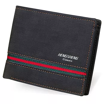 AmaZing 經典紅綠橫條配飾休閒布紋短夾 (4色任選)黑色