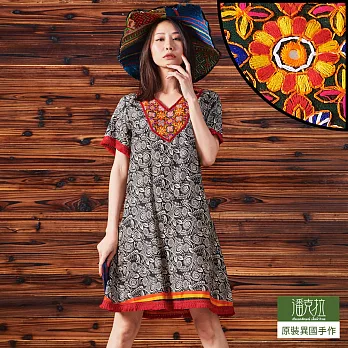 【潘克拉】手工繡花短流蘇連身裙-F　FREE黑