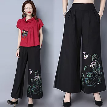 【NUMI】森-民族風印花寬鬆闊腿褲-共2色50732(F可選)F黑色