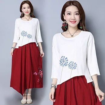 【NUMI】森-下擺特殊剪裁圓領印花上衣-共3色-50762(M-XL可選)M白色