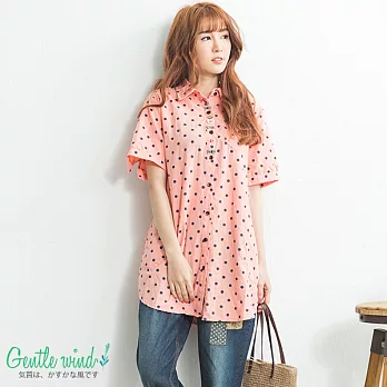 【Gentle wind】圖案釦點點襯衫(粉)-XL　FREE粉