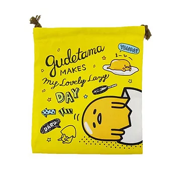 【日本進口正版】蛋黃哥 gudetama 帆布 束口袋/收納袋 三麗鷗 Sanrio -懶懶蛋款