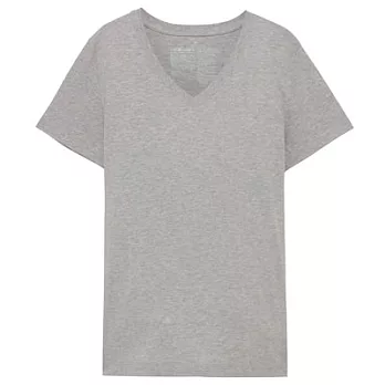 [MUJI無印良品]女有機棉V領短袖T恤XL淺灰