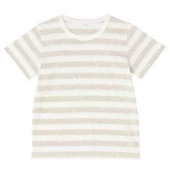 [MUJI無印良品]兒童有機棉每日兒童服橫紋短袖T恤110淺灰橫紋