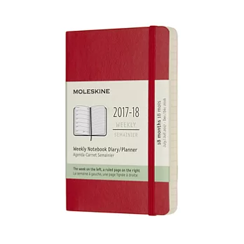 MOLESKINE 日程系列/2017-18年18M週記本/軟殼9*14/口袋型POCKET/紅