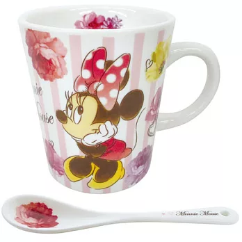 【日本進口正版】迪士尼 人物系列 陶瓷 杯匙組 馬克杯 300ml Disney -米妮款