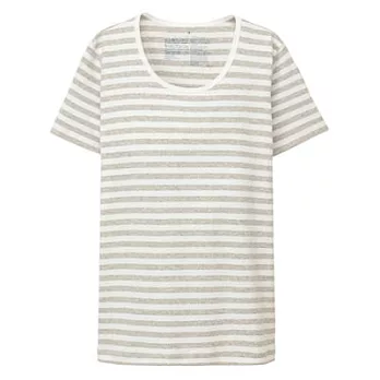 [MUJI無印良品]女有機棉針織圓領橫紋短袖T恤XS柔白橫紋