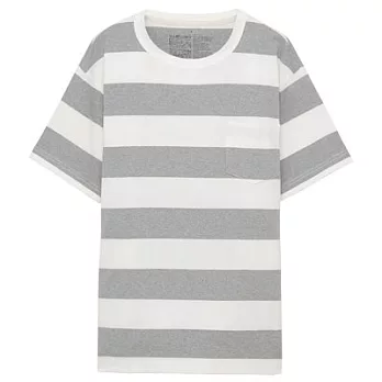 [MUJI無印良品]男有機棉粗織粗橫紋圓領短袖T恤XL灰色
