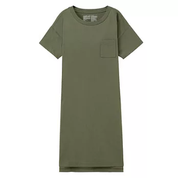 [MUJI無印良品]女有機棉長版開衩洋裝XS~S深綠
