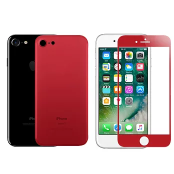 【Q&K】iPhone7 (4.7吋)3D全覆蓋金屬前後膜9H鋼化保護貼 紅色
