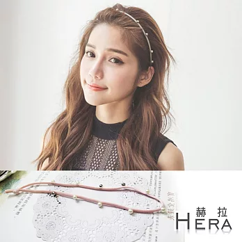 【Hera】赫拉 手工釘珠珍珠彈性頭帶/髮帶-四色(粉色)