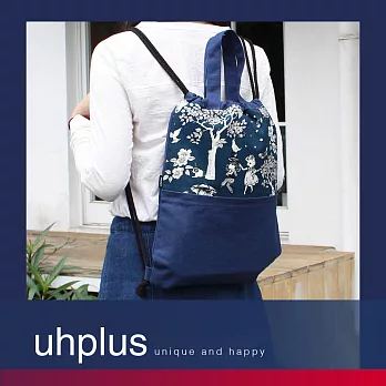 uhplus 拼接束口背包-變裝動物舞會(藍)