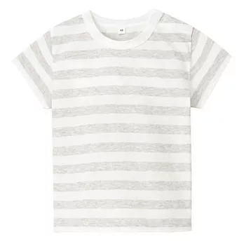 [MUJI無印良品]幼兒有機棉每日兒童服橫紋短袖T恤90淺灰