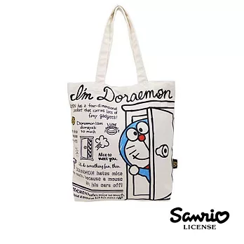 【日本進口正版】哆啦A夢 DORAEMON 帆布 托特包/肩背包/手提袋 -白色款