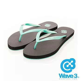 WAVE 3 (女) 古典壓紋 鞋底撞色輕量人字夾腳拖鞋 -US5綠底綠