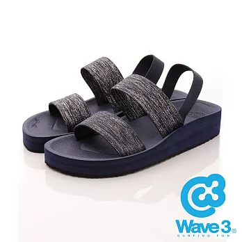 WAVE 3 (女) 悠活高底二線道 輕量金蔥布面羅馬涼鞋 -US5憂藍