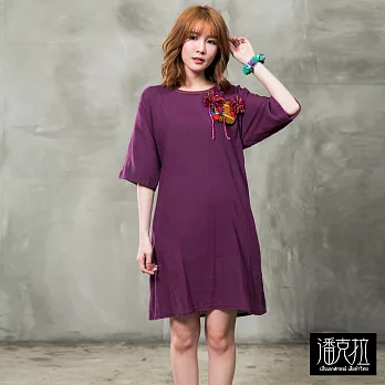 【潘克拉】織布毛線設計款長版上衣-F　FREE紫
