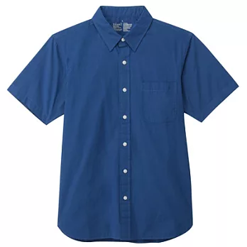 [MUJI無印良品]男有機棉水洗平織布短袖襯衫S藍色