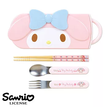 【日本進口正版】美樂蒂 My Melody 日本製 餐具 三件組 環保筷三麗鷗 Sanrio