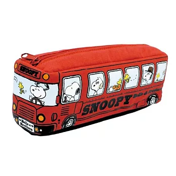 【日本進口正版】史努比 Snoopy 巴士造型 收納包/化妝包/筆袋 PEANUTS -紅色款