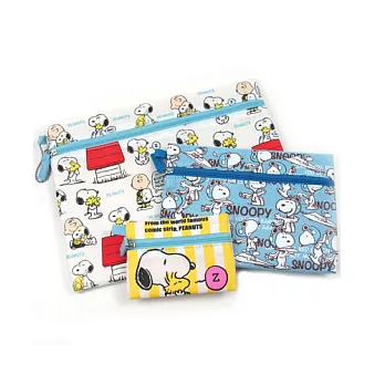 【日本進口正版】史努比 Snoopy 多功能收納袋 三件組 收納包/化妝包/零錢包 PEANUTS -A套組