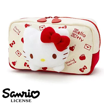 【日本進口正版】三麗鷗 Hello Kitty 帆布 立體人物造型 化妝包/收納包/筆袋 Sanrio