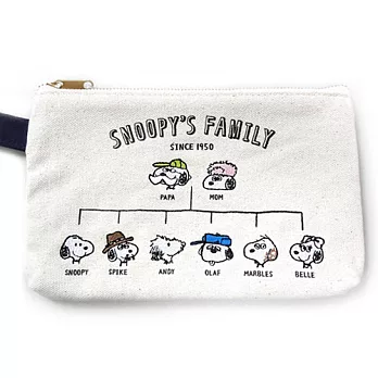 【日本進口正版】史努比 Snoopy 帆布 刺繡 扁型 筆袋/收納包/化妝包 PEANUTS -家族表