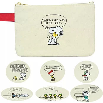 【日本進口正版】史努比 Snoopy 帆布 刺繡 扁型 筆袋/收納包/化妝包 PEANUTS -抱抱款