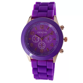 GENEVA 繽紛馬卡龍色玫殼軟矽膠錶帶造型手錶-葡萄紫